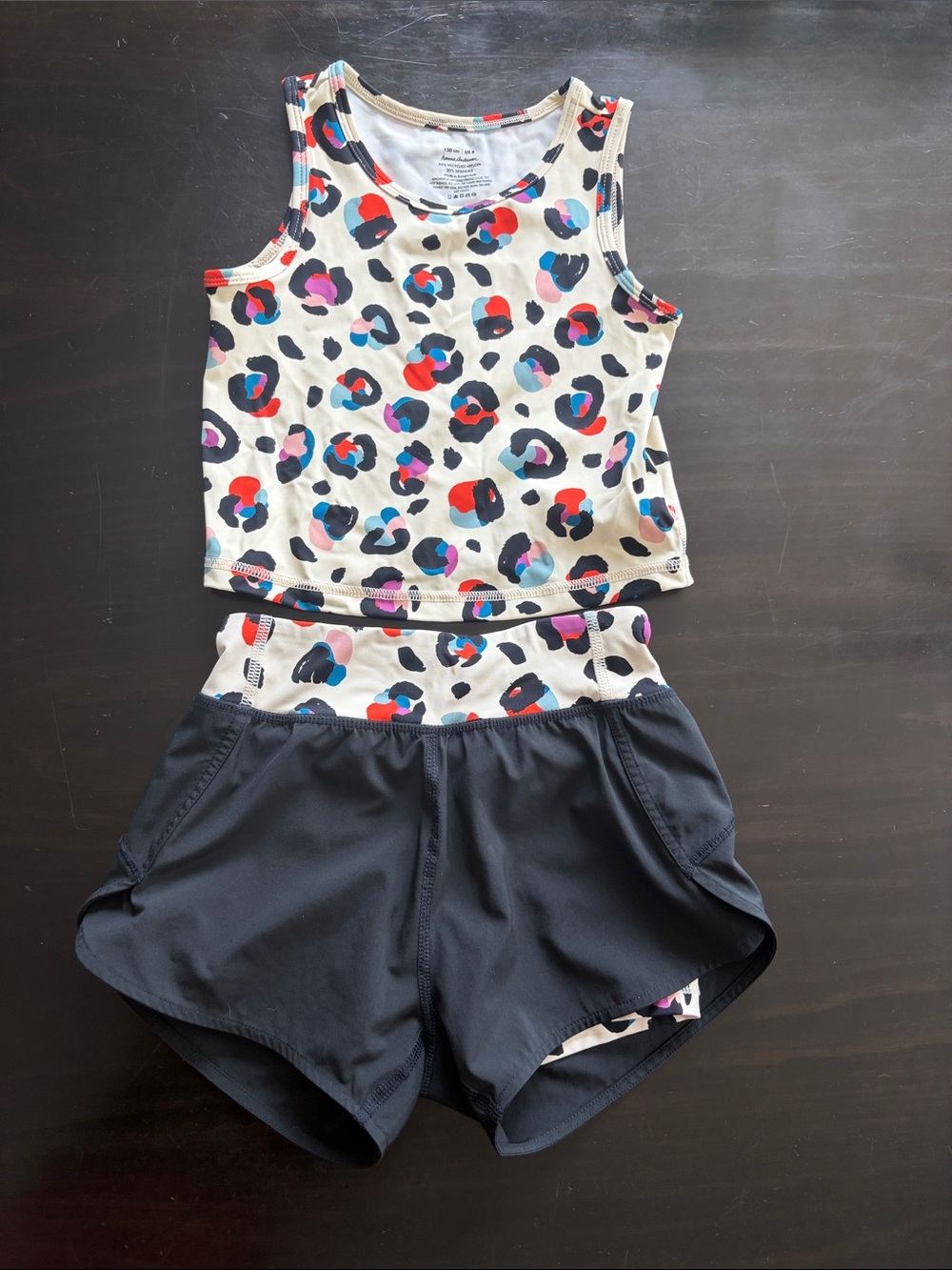 Hanna Andersson Cream Leopard Print Tank & Navy Athletic Shorts Set